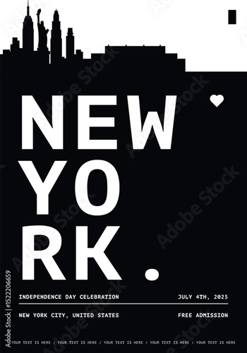 USA New York typography minimalist vector poster for event, national festival, independence day, holiday layout. Brochure, leaflet, flyer, presentation image template for America, NYC