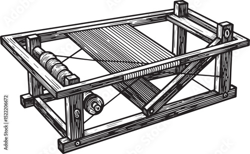 Vintage Woodcut Illustration of a Warping Board for Weaving and