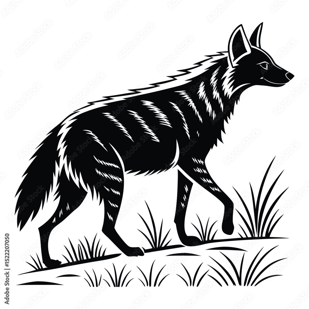 Fototapeta premium Black fox silhouette vector illustration isolated on white, a wild animal predator