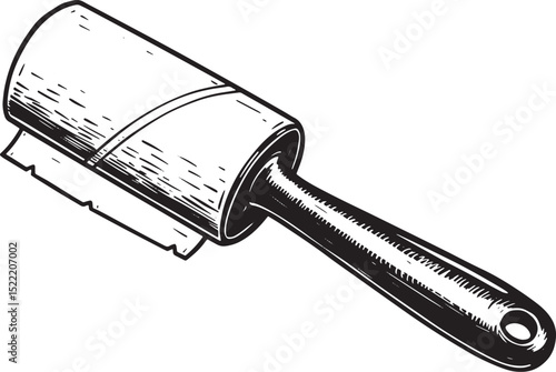 Monochrome Woodcut Illustration of a Lint Roller for Cleaning Fa