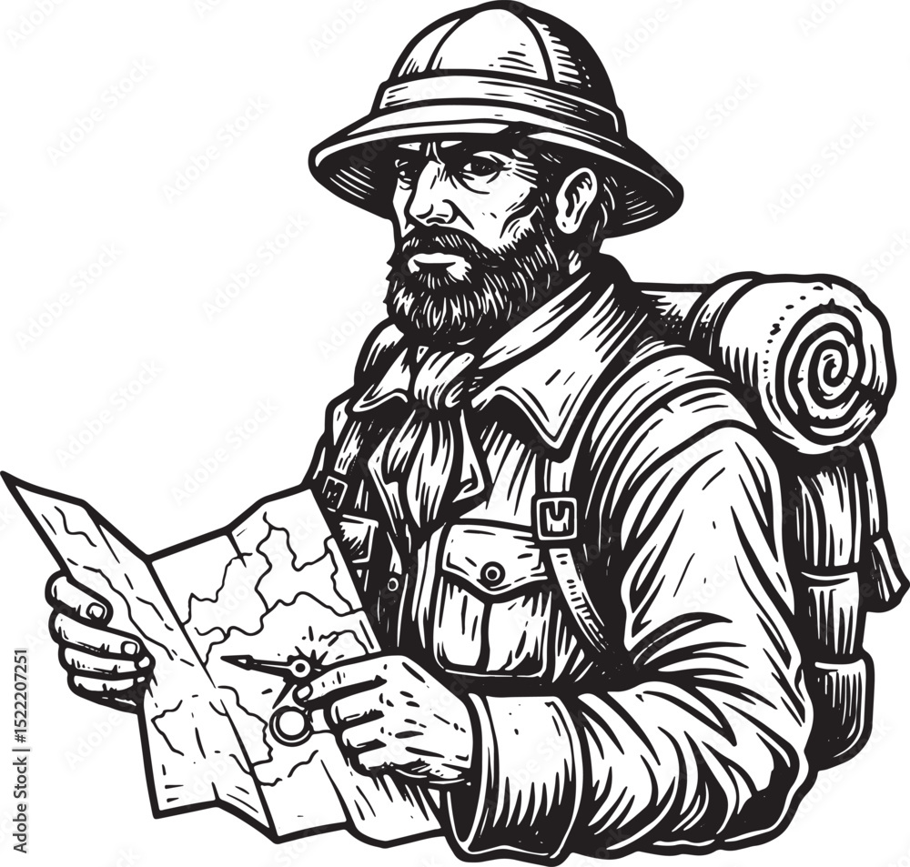 custom made wallpaper toronto digitalVintage Explorer Navigating Wilderness with Detailed Woodcut Map