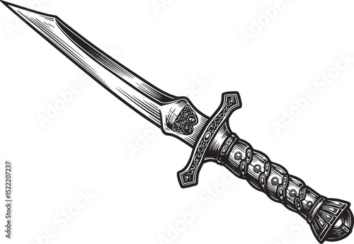 Detailed Woodcut Illustration of a Langseax with Intricate Hilt