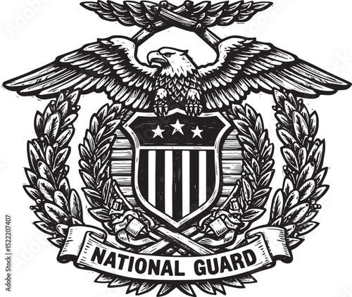 Detailed woodcut illustration of the National Guard insignia sym