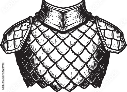 Detailed Woodcut Illustration of Scale Armor Depicting Medieval