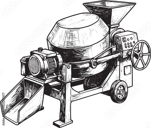 Detailed monochromatic illustration showcasing an industrial con