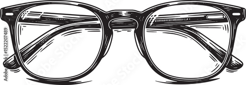 Vintage Eyeglasses Illustration, Engraved Spectacles, Black and