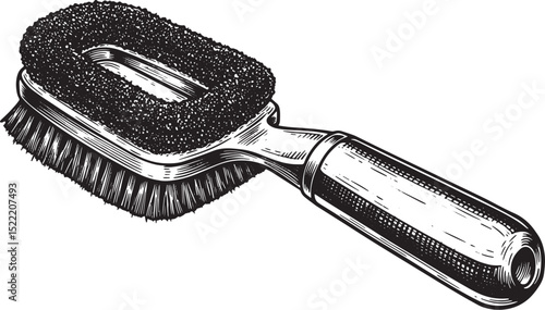 Vintage woodcut style scrubber brush illustration for cleaning a