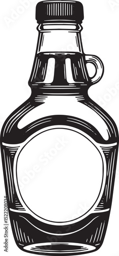 Classic syrup bottle illustration in a vintage woodcut style bla
