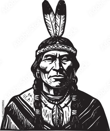 Monochromatic Woodcut: Evocative Portrait of an Indigenous Leade