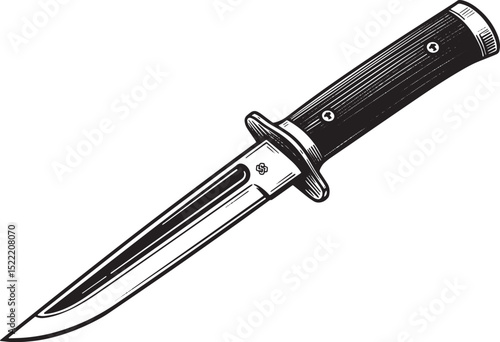 Monochrome Woodcut Illustration of an OSS Stiletto Knife with Sh