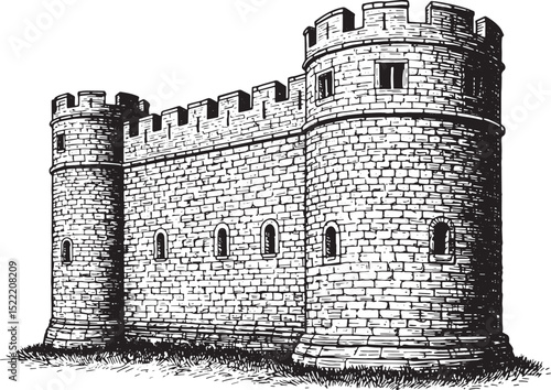 Intricate Illustration of a Medieval Defense Tower, Classic Wood
