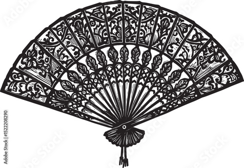 Detailed black and white woodcut illustration of an ornate hand