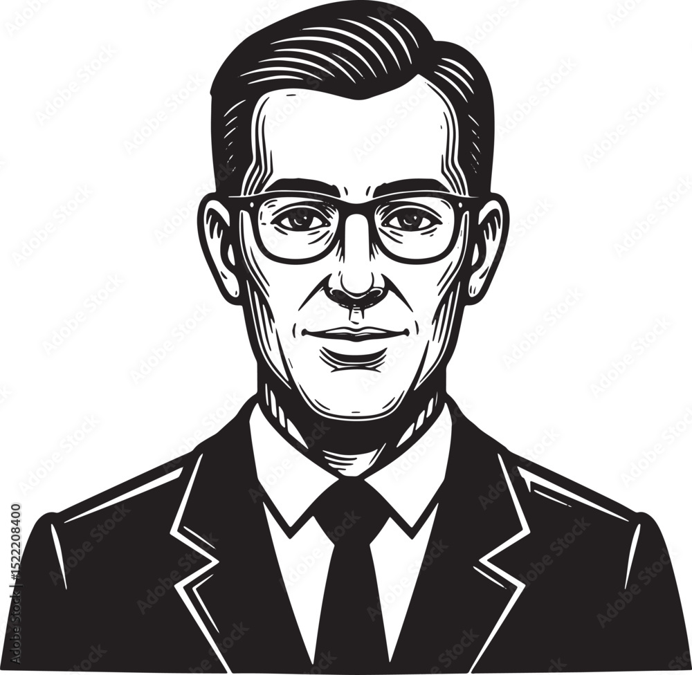 Elegant Woodcut Illustration of a Professional Real Estate Agent Elegant Woodcut Illustration of a Professional Real Estate Agent