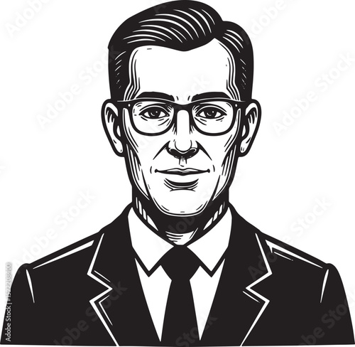Elegant Woodcut Illustration of a Professional Real Estate Agent