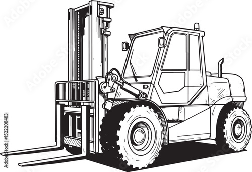 Forklift Illustration: Heavy Duty Industrial Machine in Black an