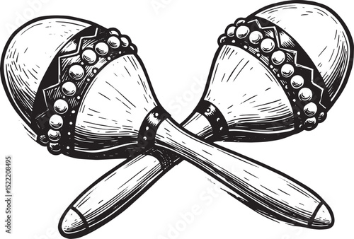 Monochrome illustration showcasing crossed maracas evoking Latin