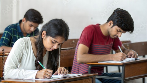 Serious Indian students taking a written test	
