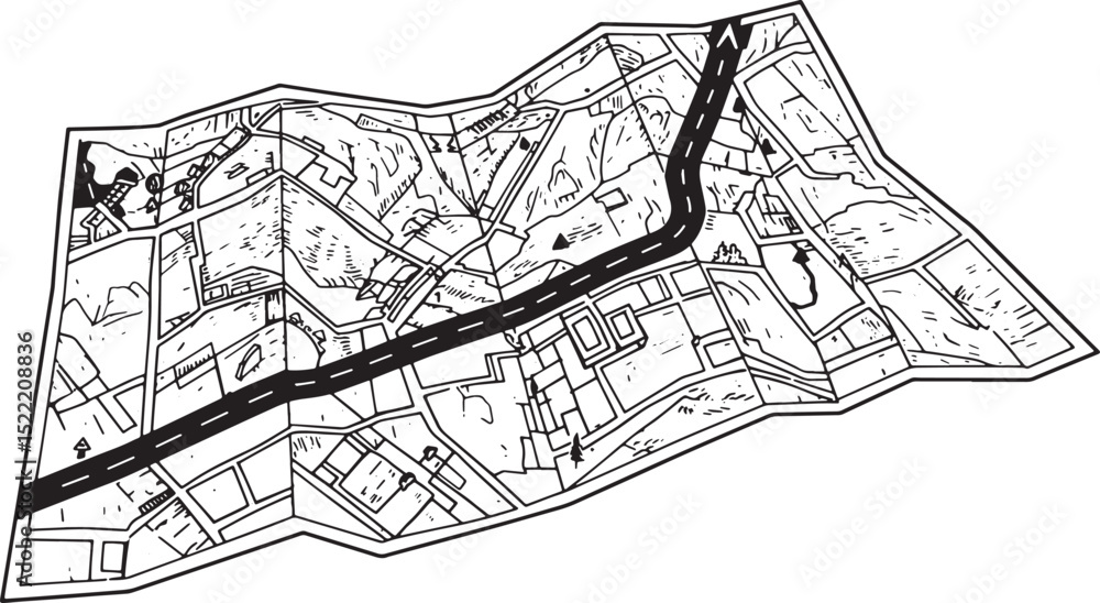 Naklejka premium Monochrome road map illustration of a structured landscape with