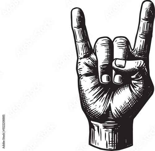 Hand gesture illustrating devil horns rock and roll symbol in vi