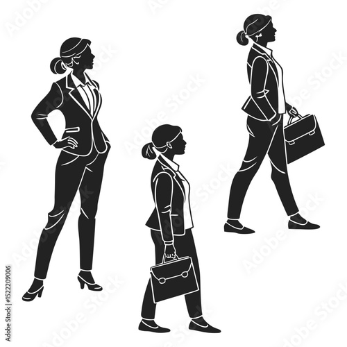Black vector silhouette illustration of a man and woman couple dancing, a fun fashion moment with a photographer