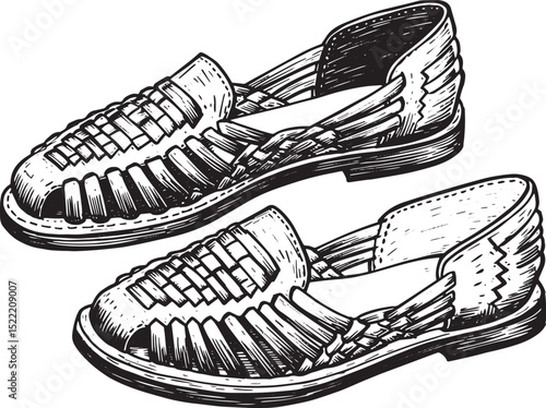 Hand-drawn pair of huaraches showcasing traditional woven leathe