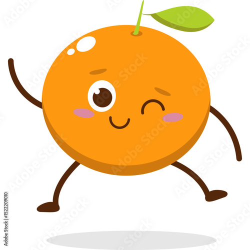 Cute orange character kawai vector for orange mascot. happy face, winking eye,. smile