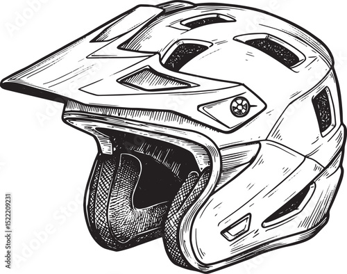 Detailed Woodcut Style Illustration of a Trailblazer Helmet Desi