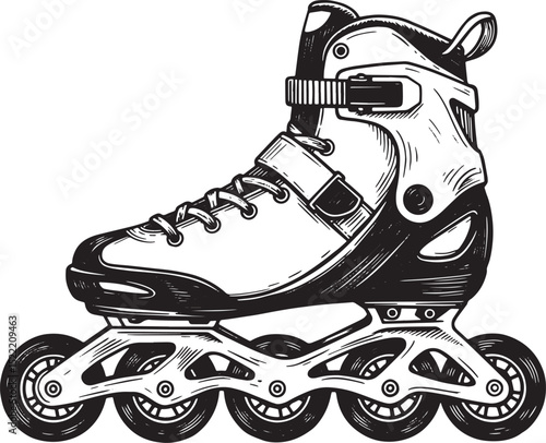 Monochrome Woodcut Illustration of an Inline Skate for Recreatio