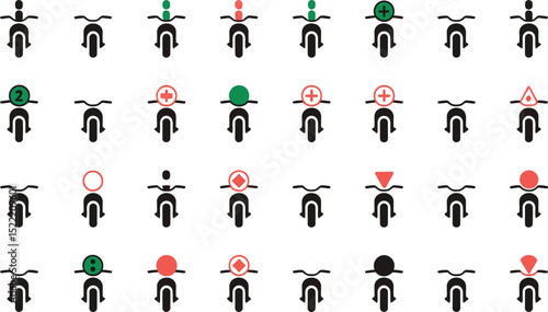 Motorcycle icon set featuring geometric shapes for customizable design