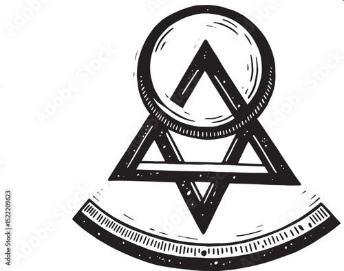 Abstract Geometric Symbol in Black and White Woodcut Illustratio