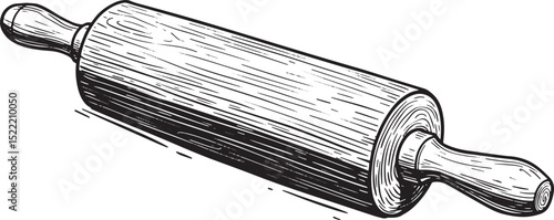 Classic Wooden Rolling Pin Woodcut Illustration for Culinary and