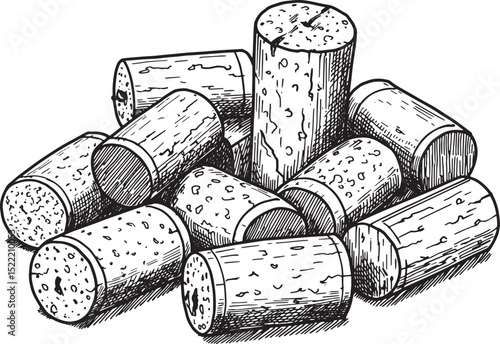 Detailed woodcut illustration showcases a collection of used cor