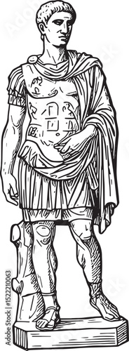 Classic monochrome line drawing of an ancient Roman emperor stat