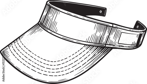 Detailed Woodcut Style Illustration of a Sports Visor in Black a