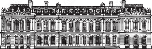 Detailed Woodcut Illustration of the Palace of Versailles in Fra