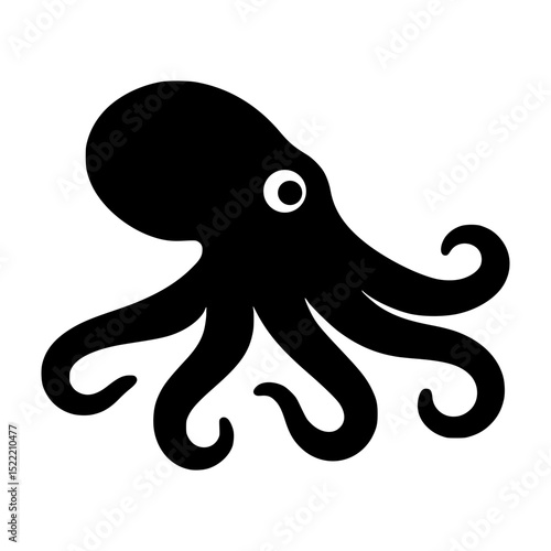 Side-view octopus icon with cartoon eye — black silhouette vector with curved tentacles