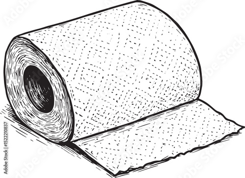 Monochrome paper towel roll woodcut drawing illustration design