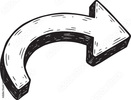 Stylized Woodcut Illustration of a Black and White Reply Arrow I