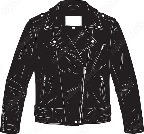 Stylized Woodcut Illustration of a Classic Black Leather Jacket