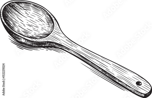 Elegant Woodcut Illustration of a Handcrafted Wooden Spoon in Bl