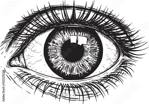 Dramatic Woodcut Illustration of a Human Eye with Intense Detail