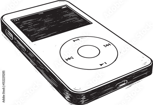 Classic Music Player Illustration, A Vintage iPod in Black and W
