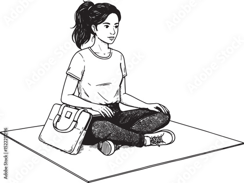 Black and White Illustration of a Digital Nomad Working Remotely