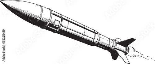 Monochrome Illustration of a Hypersonic Missile in Flight Using
