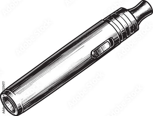 Monochrome Woodcut Illustration of a Vape Pen for Modern Lifesty