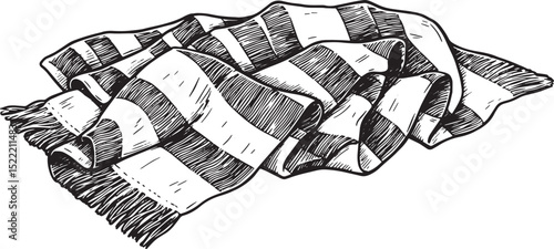Elegant Black and White Woodcut Illustration of a Striped Rebozo