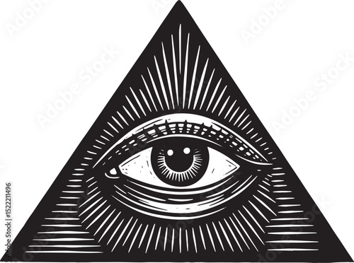 Intricate woodcut illustration depicting the illuminati symbol i