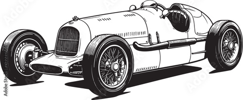 Detailed Black and White Woodcut Illustration of a Historic Race