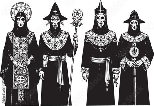 Illustrative Black and White Depiction of Vril Society Members i photo