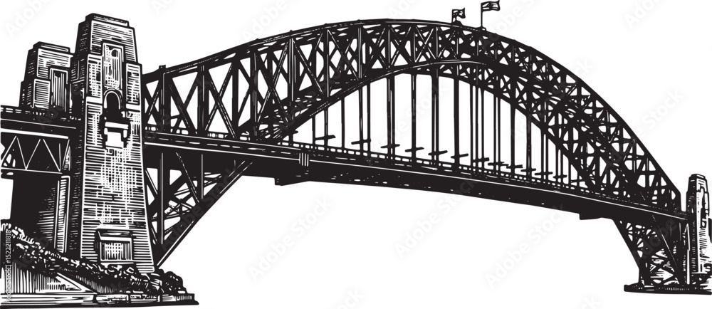 Fototapeta premium Striking woodcut illustration of the iconic Sydney Harbour Bridg